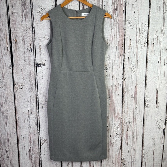 Calvin Klein Size 8 Gray Grey Scuba Stretch Dress Sleeveless Business Career EUC - Picture 1 of 12